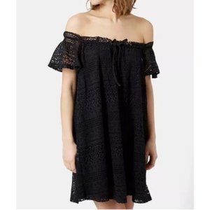 TOPSHOP Off Shoulder Black Lace Mini Dress Size 12